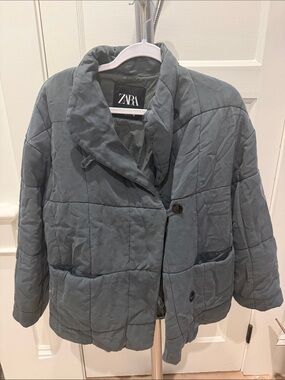 Zara Quilted Jacket in Gray-Blue